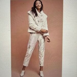 Anthropologie Hei Hei Sequin Cream Sweatpant Joggers size XS
